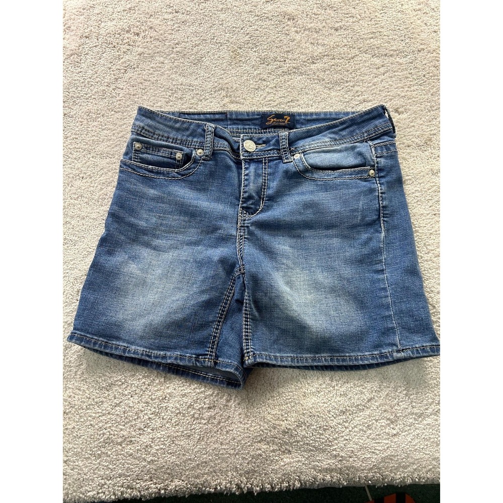 Seven7 Denim‎ Shorts Womens 8 Blue Stretch Broder Pocket Classic Jean Summer